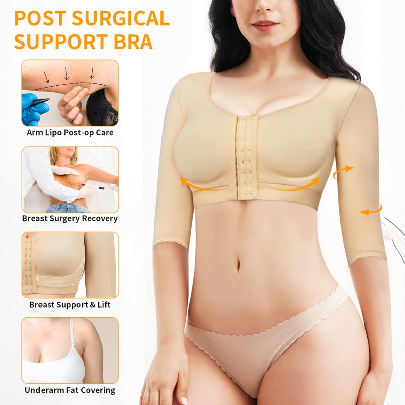 CYDREAM Women Arm Shaper Tops Slimmer Compression Sleeves Post Surgery Posture Corrector Tank Top (2XL, Beige) - Image 3